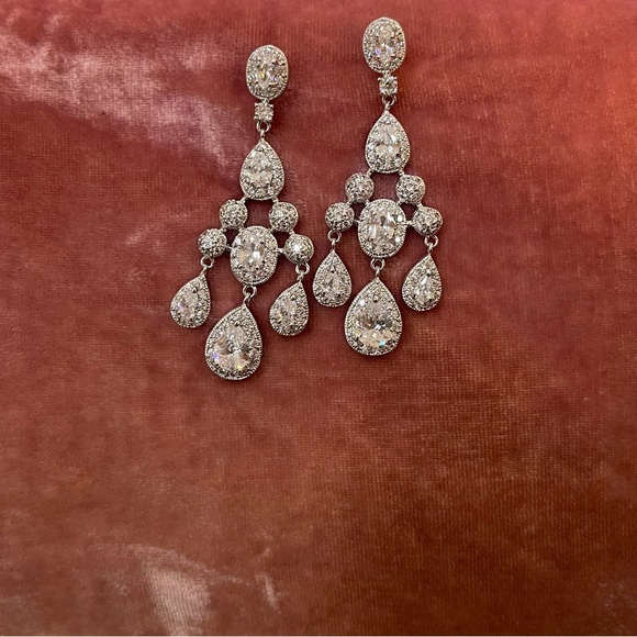 Dessy Cubic Zirconia Chandelier Drop Earrings - White Gold Tone - Picture 2 of 7